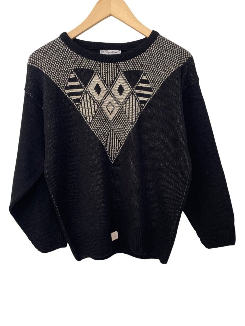 Vintage 90s College Point Sweater Large Metallic Geometric Black Deadstock NEW
